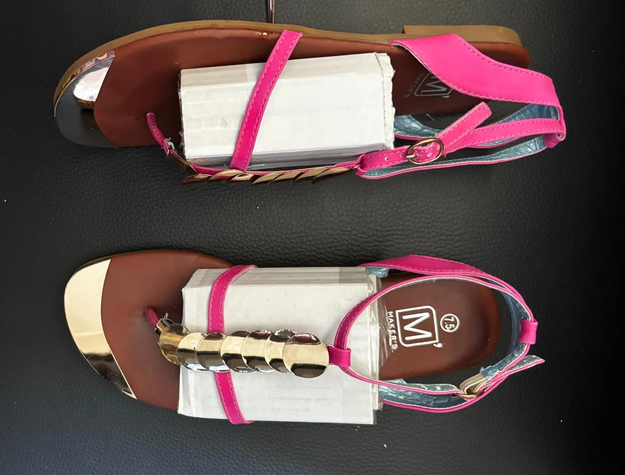 🌸 Sandalias planas con joyas Maker's rosas fuchsia y detalles dorados - Talla 7,5 /41 – photo 5